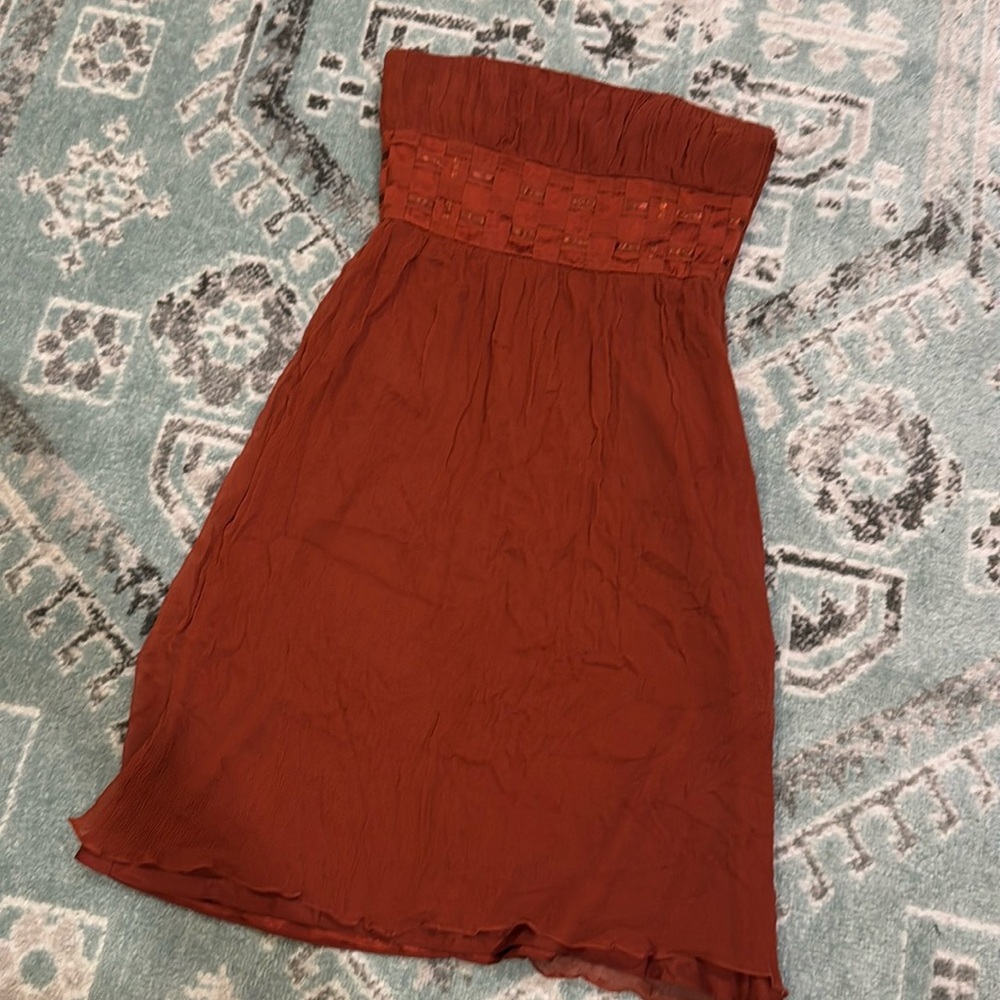 Laundry by Shelli Segal Rust Silk Strapless Midi Dress Size 6